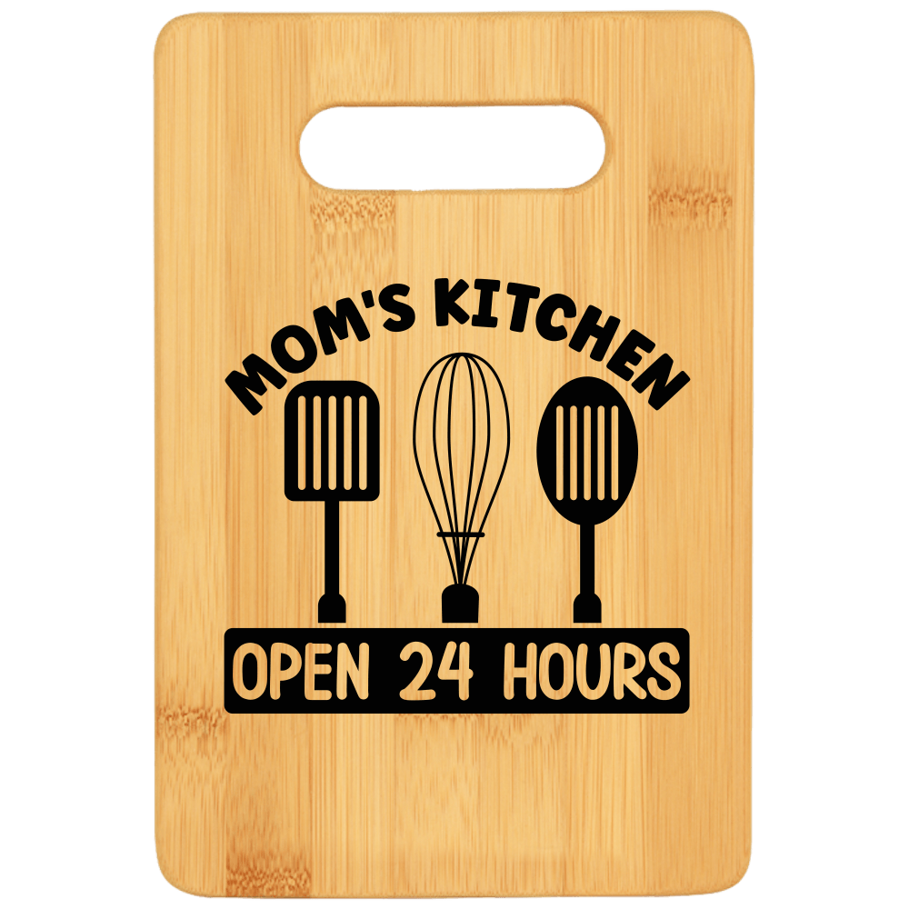 Mom's Kitchen Open 24 Hours Funny Stove Top Cutting Board with Handle - We Love Your Gift