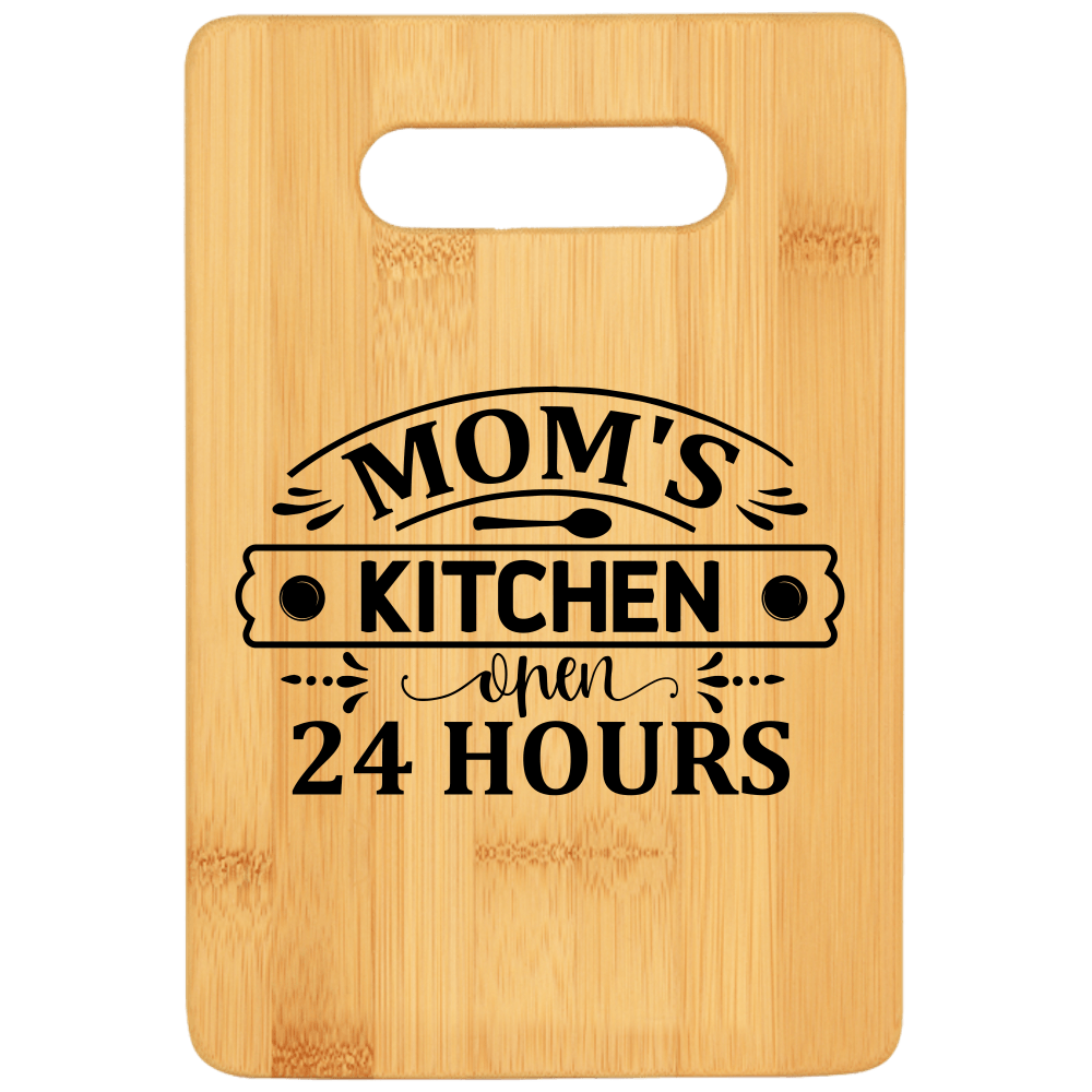 Mom's Kitchen Open 24 Hours Funny Stove Top Cutting Board with Handle v2 - We Love Your Gift