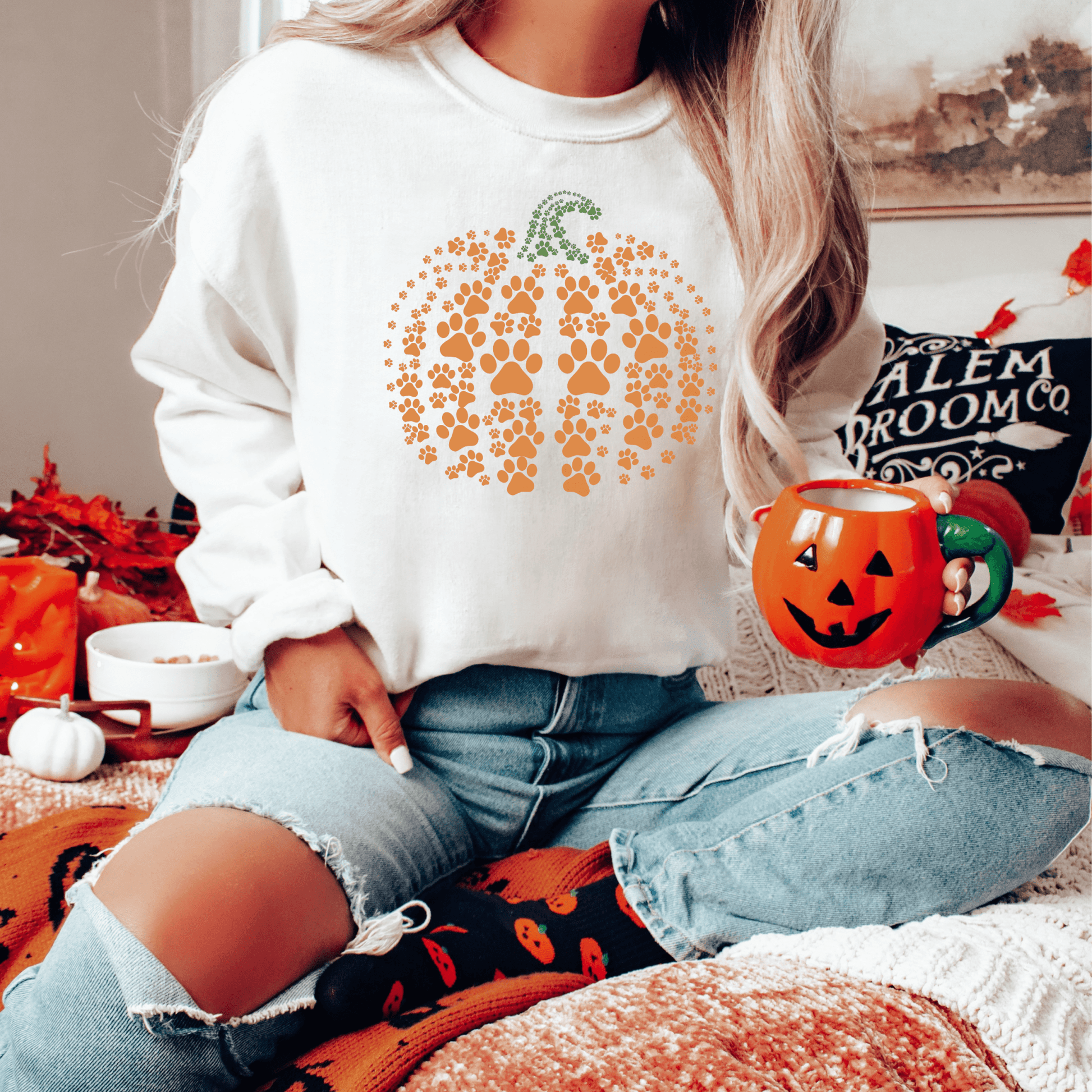 Paw Print Pumpkin Sweatshirt for Fall - We Love Your Gift