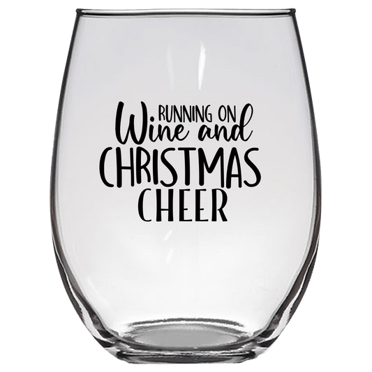 Running on Wine and Christmas Cheer Funny Wine Glass - Gift Idea for Family and Friends - We Love Your Gift