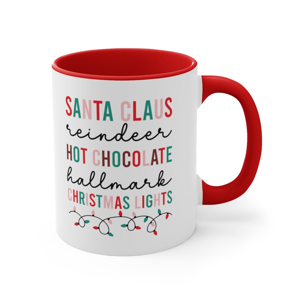Santa Claus Reindeer Hot Chocolate Hallmark Christmas Lights - Color Handled Funny Mug - We Love Your Gift