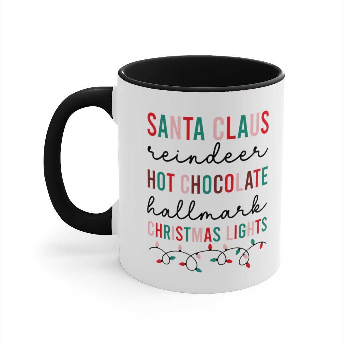 Santa Claus Reindeer Hot Chocolate Hallmark Christmas Lights - Color Handled Funny Mug - We Love Your Gift