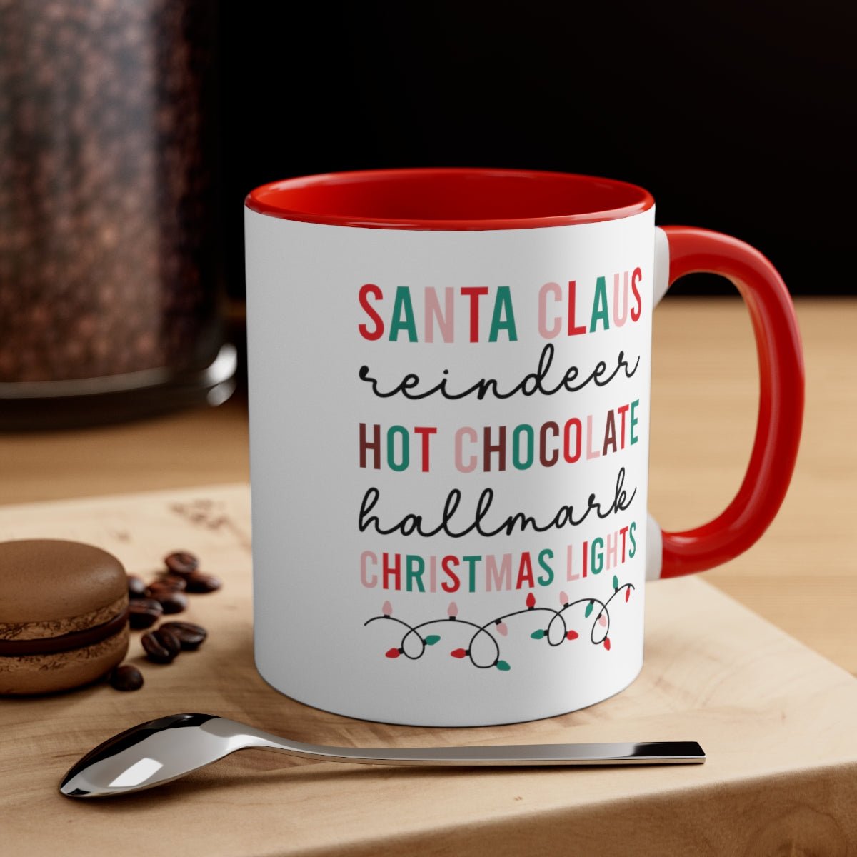 Santa Claus Reindeer Hot Chocolate Hallmark Christmas Lights - Color Handled Funny Mug - We Love Your Gift