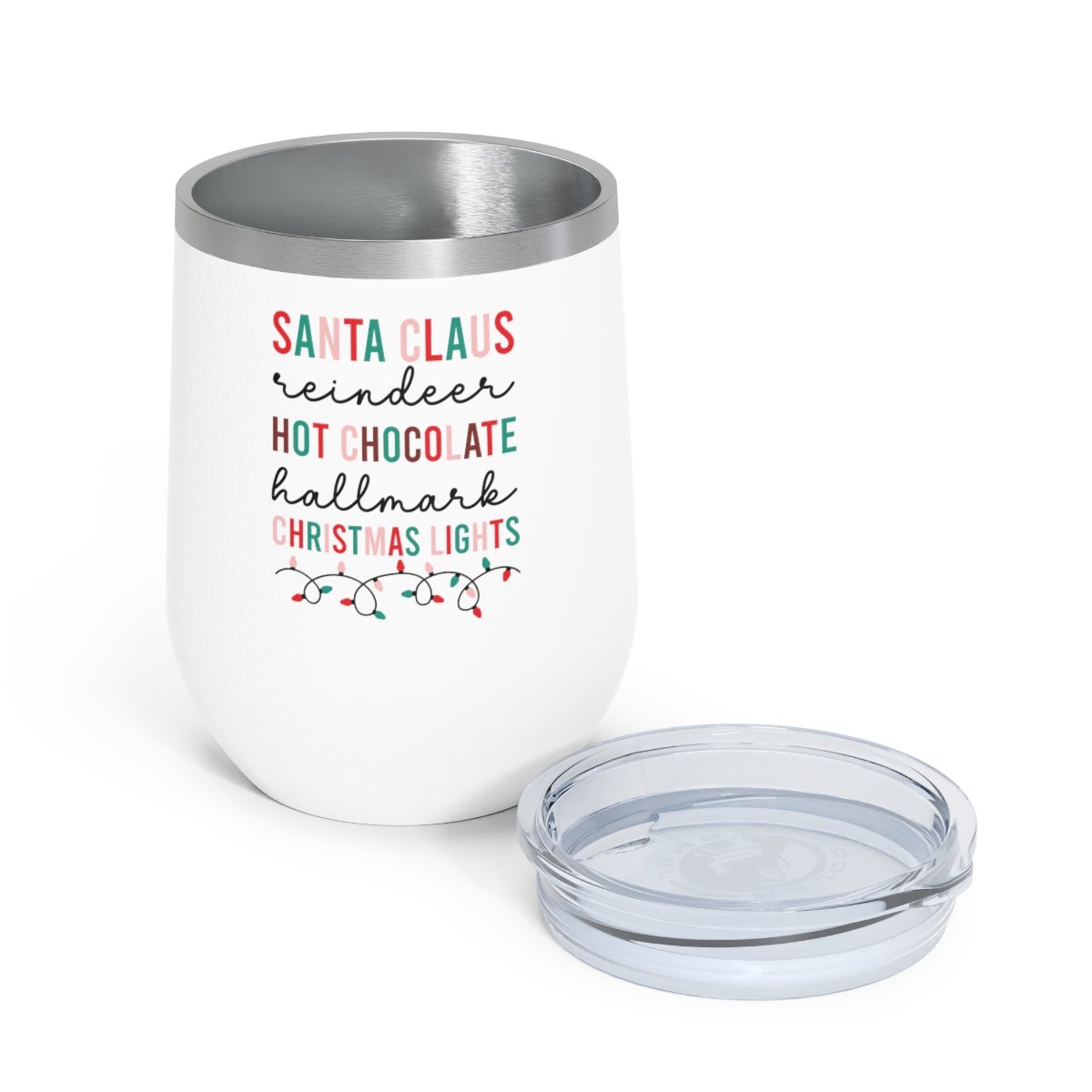 Santa Claus Reindeer Hot Chocolate Hallmark Christmas Lights - Holiday 12oz Insulated Wine Tumbler - We Love Your Gift