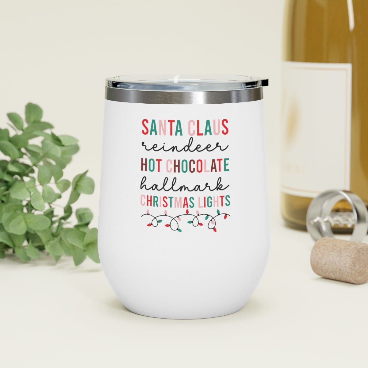 Santa Claus Reindeer Hot Chocolate Hallmark Christmas Lights - Holiday 12oz Insulated Wine Tumbler - We Love Your Gift