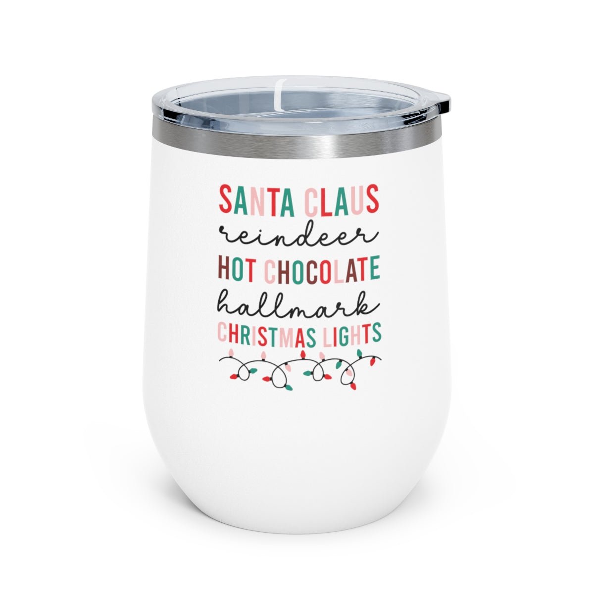 Santa Claus Reindeer Hot Chocolate Hallmark Christmas Lights - Holiday 12oz Insulated Wine Tumbler - We Love Your Gift