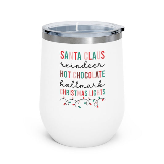 Santa Claus Reindeer Hot Chocolate Hallmark Christmas Lights - Holiday 12oz Insulated Wine Tumbler - We Love Your Gift