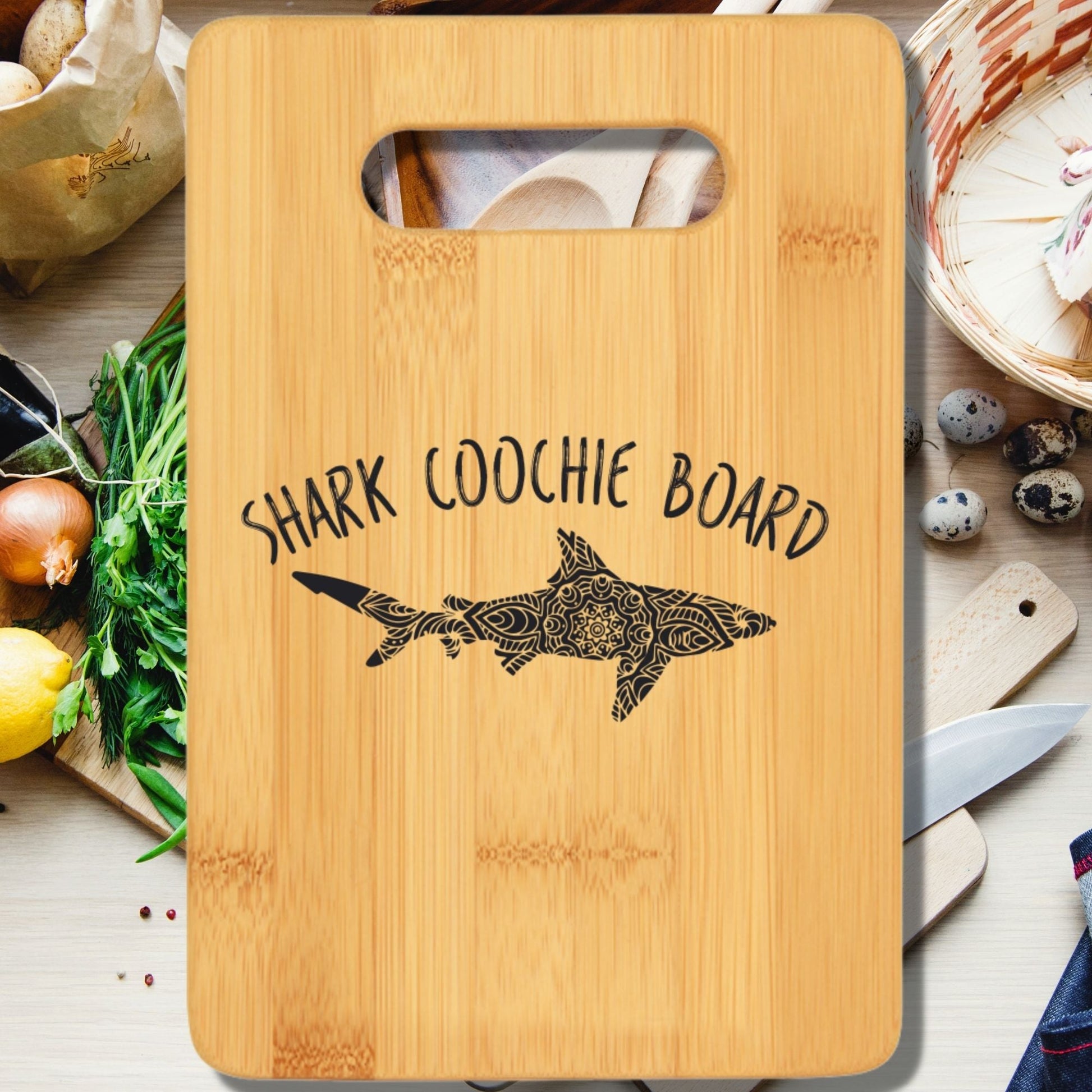 Shark Coochie Board Cutting Board with Handle v2 - We Love Your Gift