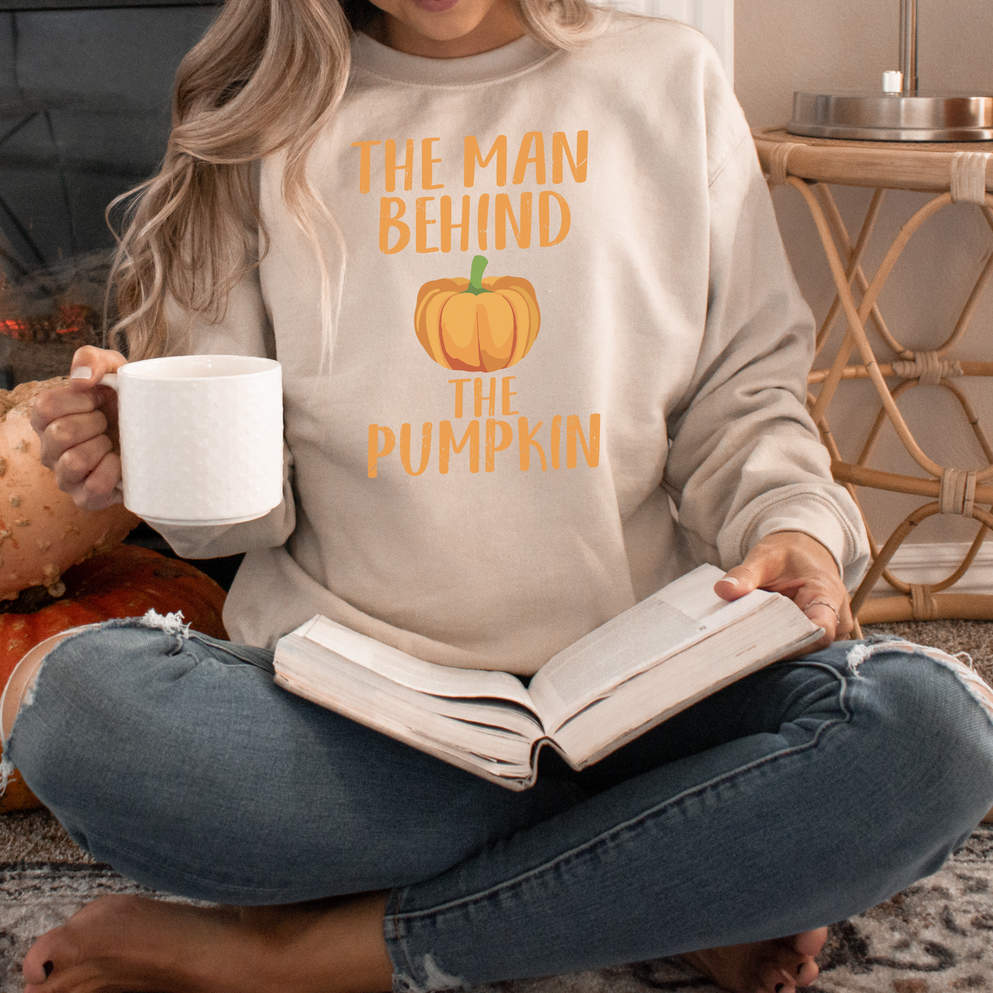 The Man Behind the Pumpkin Sweatshirt Print for Fall