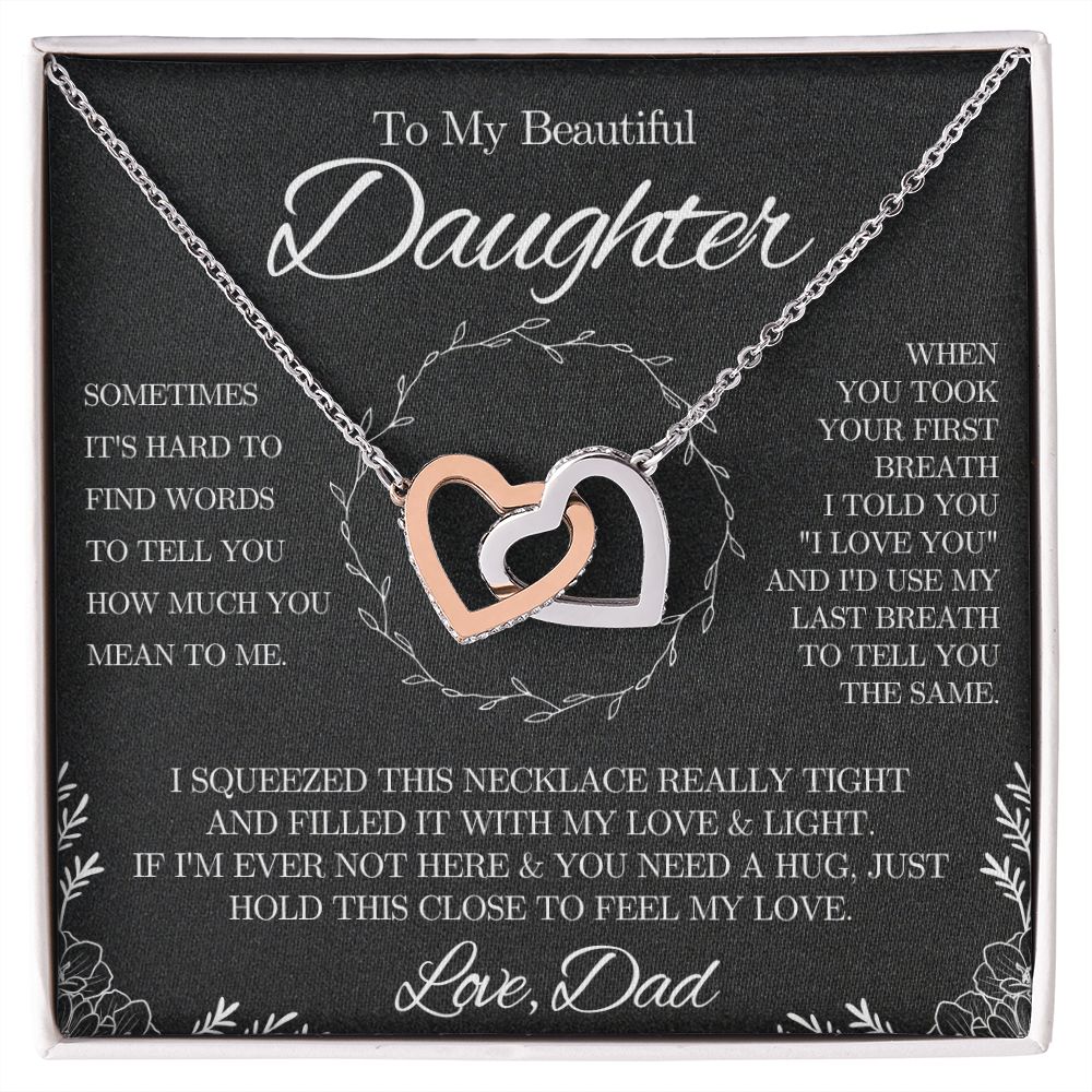 To My Beautiful Daughter from Dad - Interlocking Hearts Necklace - Black and White - We Love Your Gift