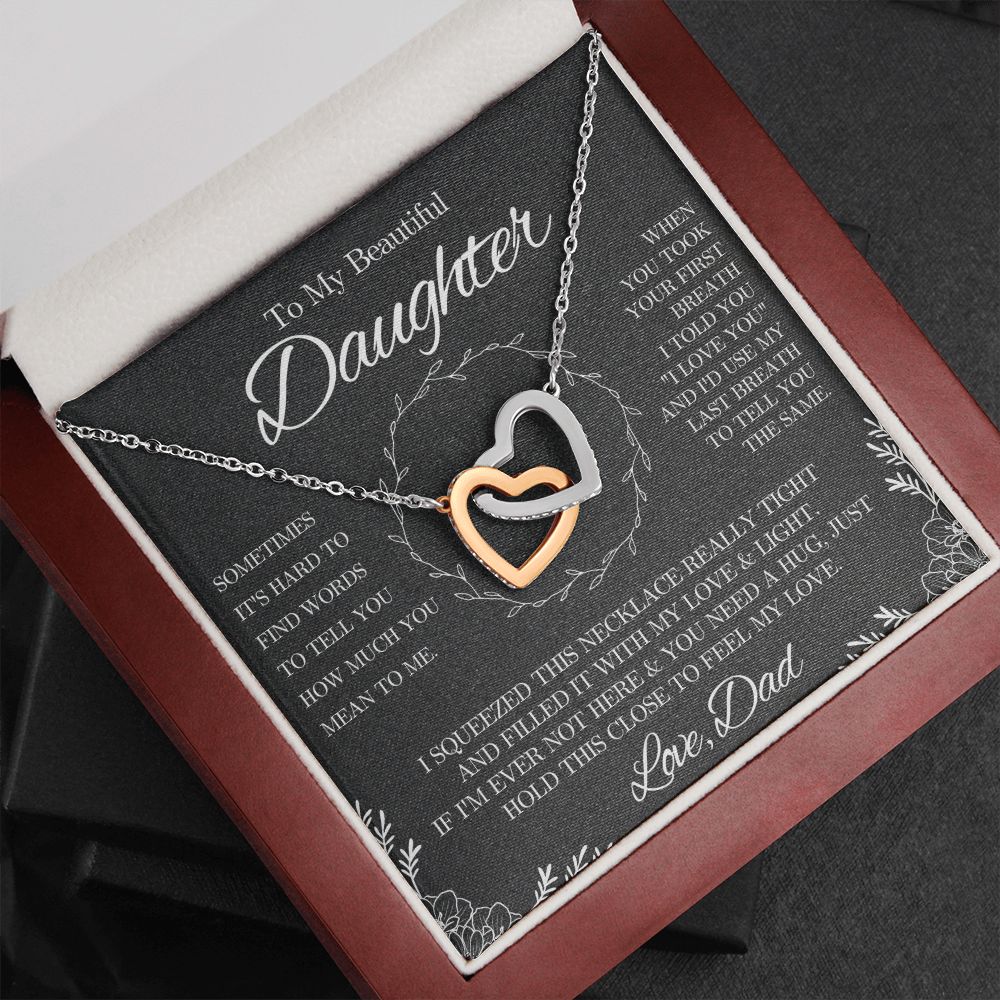 To My Beautiful Daughter from Dad - Interlocking Hearts Necklace - Black and White - We Love Your Gift