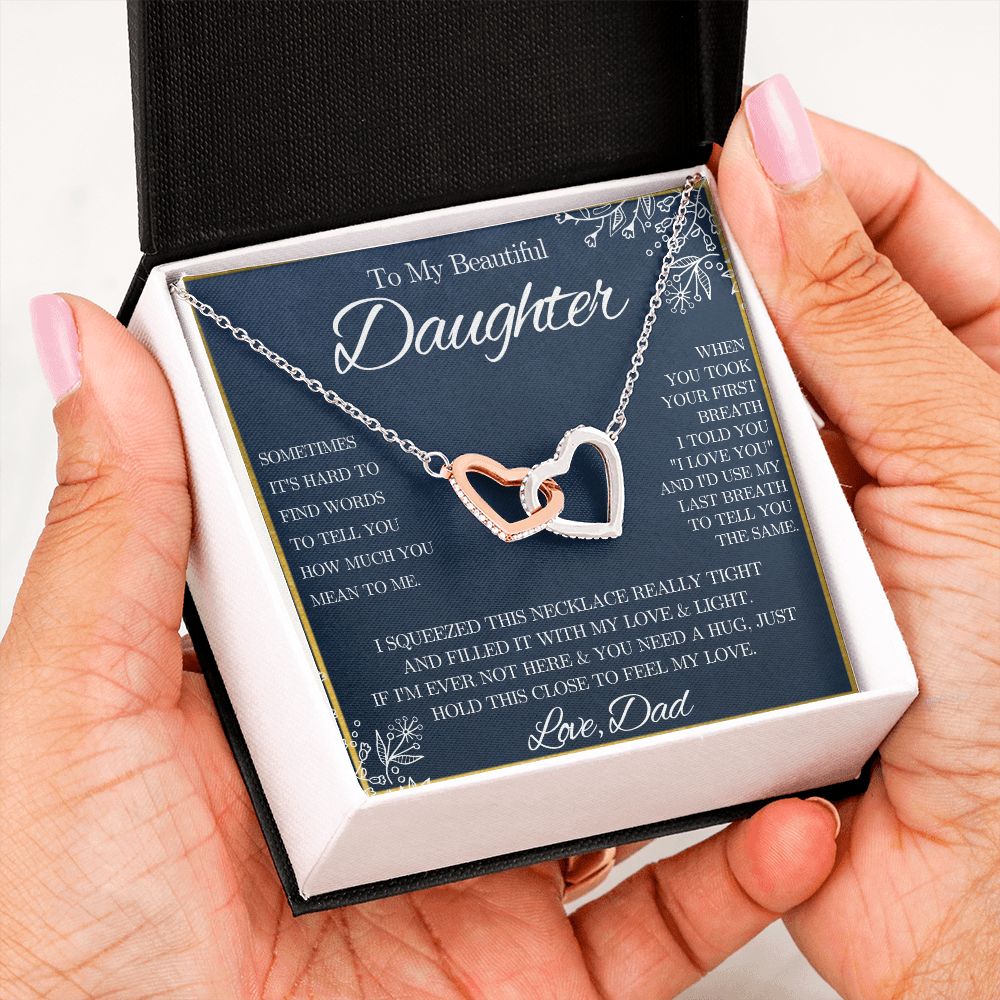 To My Beautiful Daughter from Dad - Interlocking Hearts Necklace - Blue Floral - We Love Your Gift