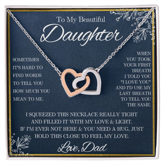 To My Beautiful Daughter from Dad - Interlocking Hearts Necklace - Blue Floral - We Love Your Gift