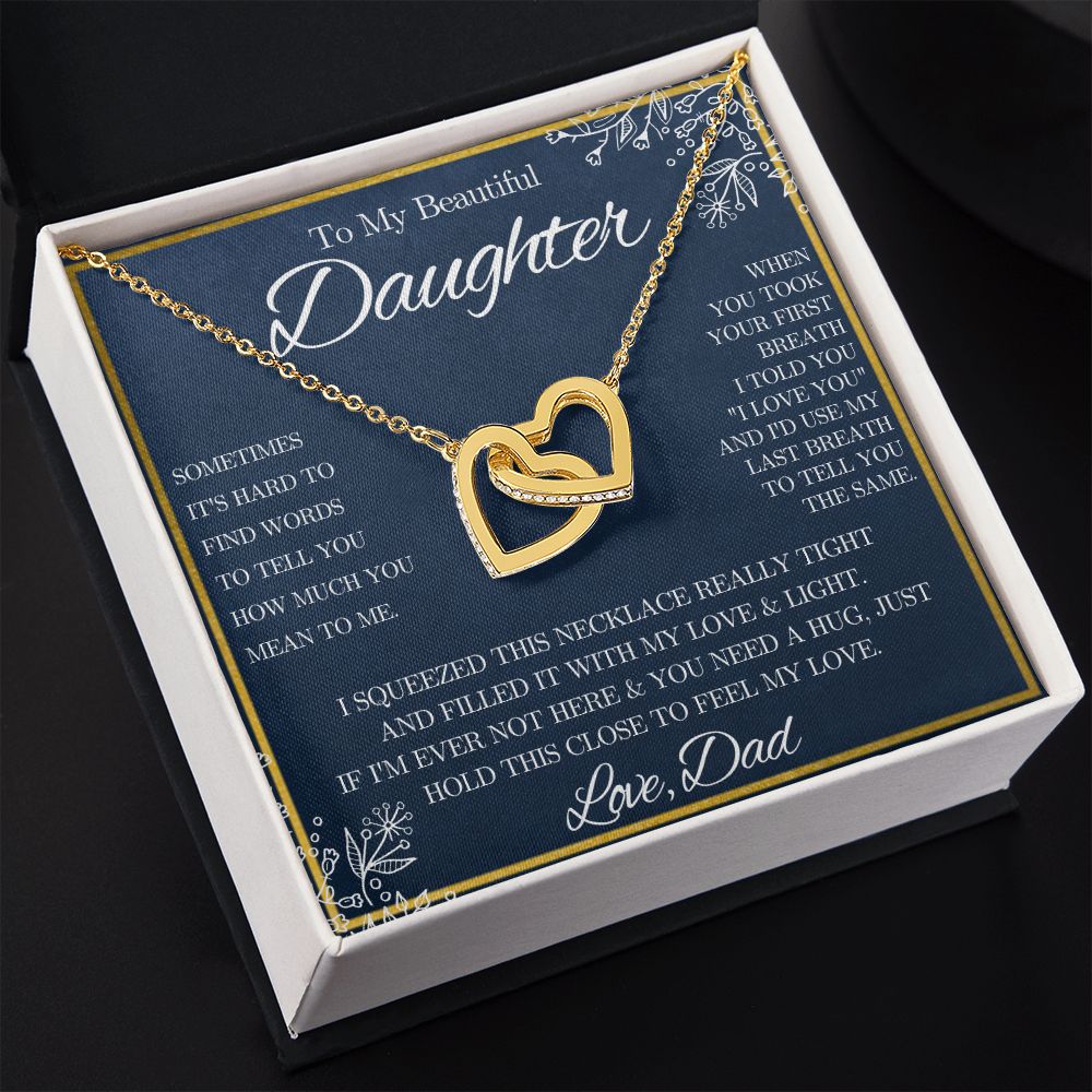 To My Beautiful Daughter from Dad - Interlocking Hearts Necklace - Blue Floral - We Love Your Gift