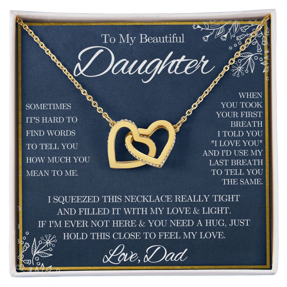 To My Beautiful Daughter from Dad - Interlocking Hearts Necklace - Blue Floral - We Love Your Gift