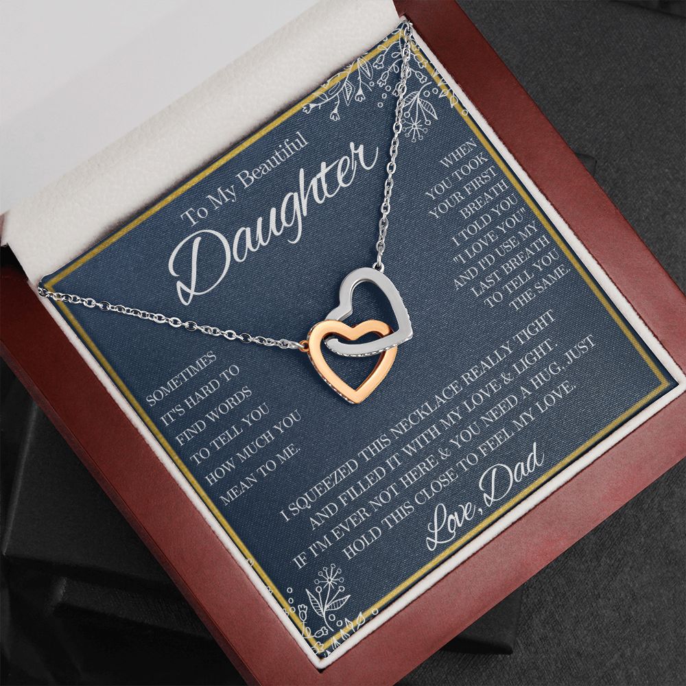 To My Beautiful Daughter from Dad - Interlocking Hearts Necklace - Blue Floral - We Love Your Gift