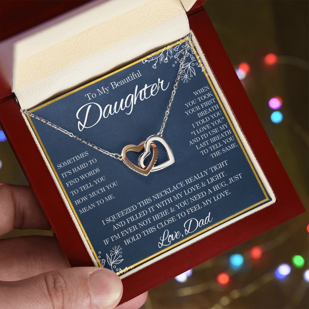 To My Beautiful Daughter from Dad - Interlocking Hearts Necklace - Blue Floral - We Love Your Gift