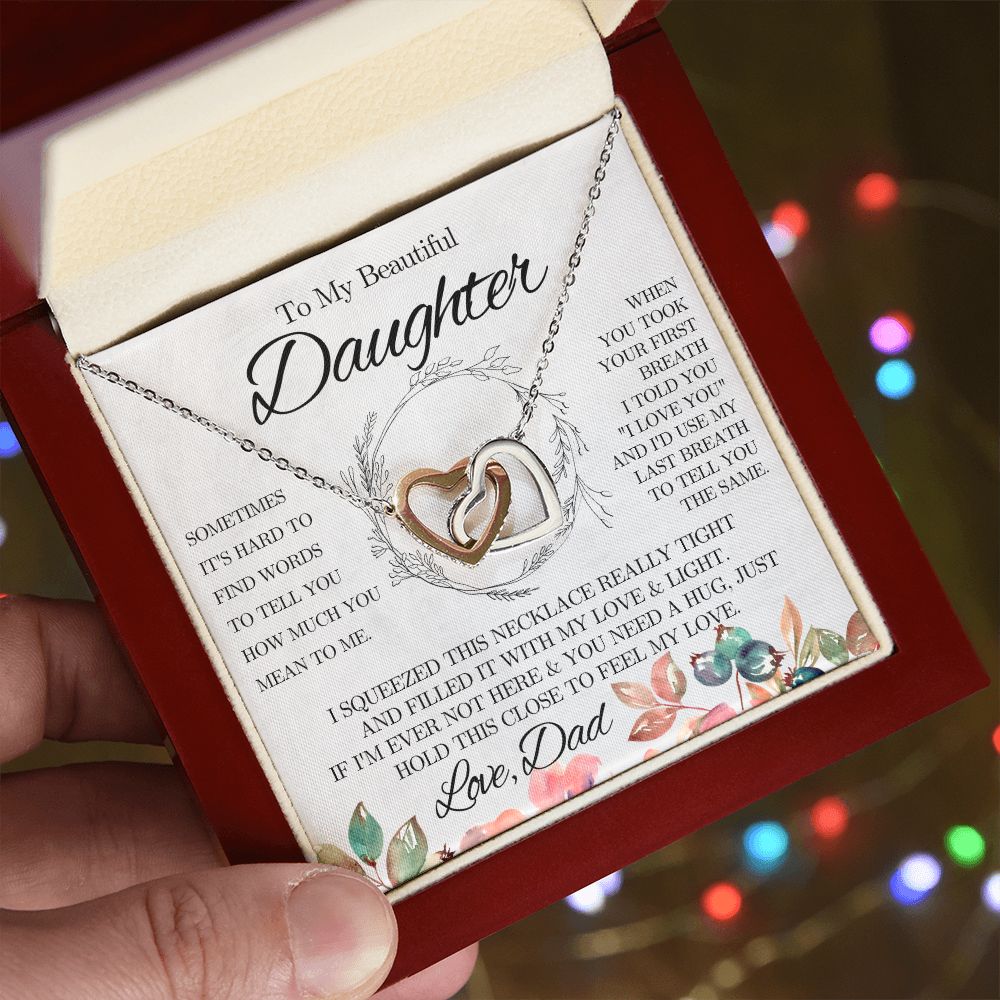 To My Beautiful Daughter from Dad - Interlocking Hearts Necklace - Pink - We Love Your Gift