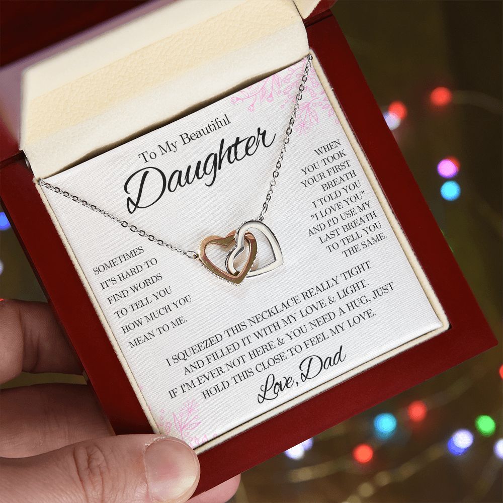 To My Beautiful Daughter from Dad - Interlocking Hearts Necklace - Pink Floral - We Love Your Gift