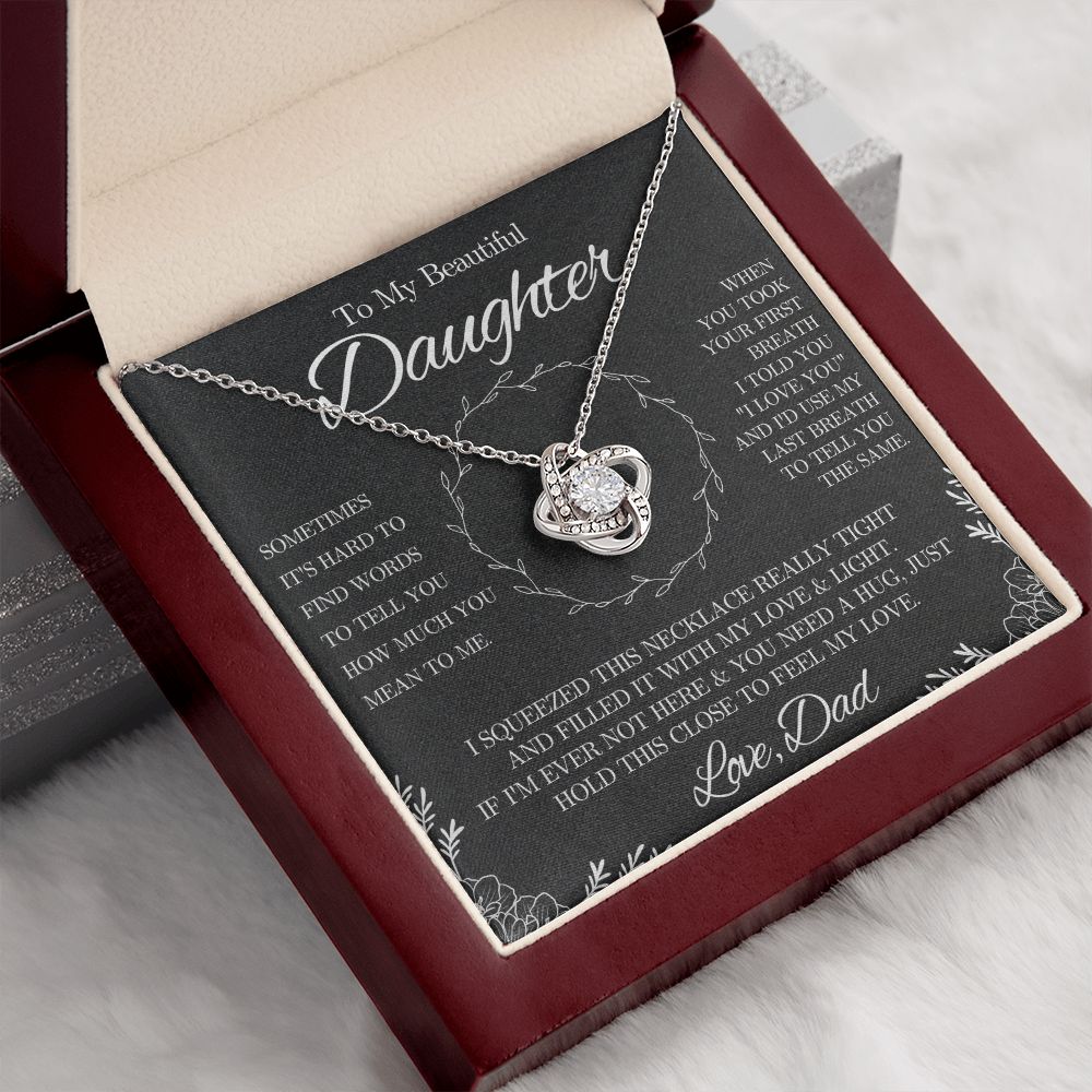 To My Beautiful Daughter from Dad - Love Knot Necklace - Black and White - We Love Your Gift