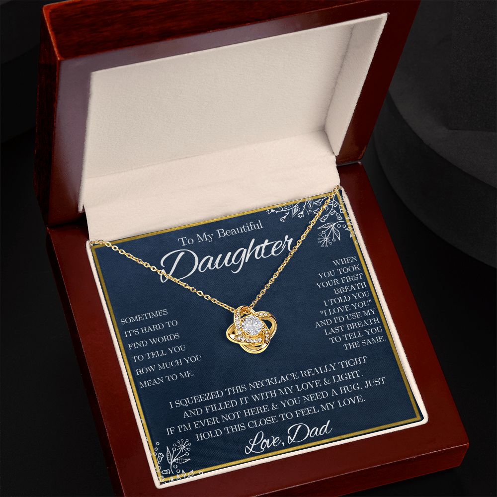 To My Beautiful Daughter from Dad - Love Knot Necklace - Blue Floral - We Love Your Gift