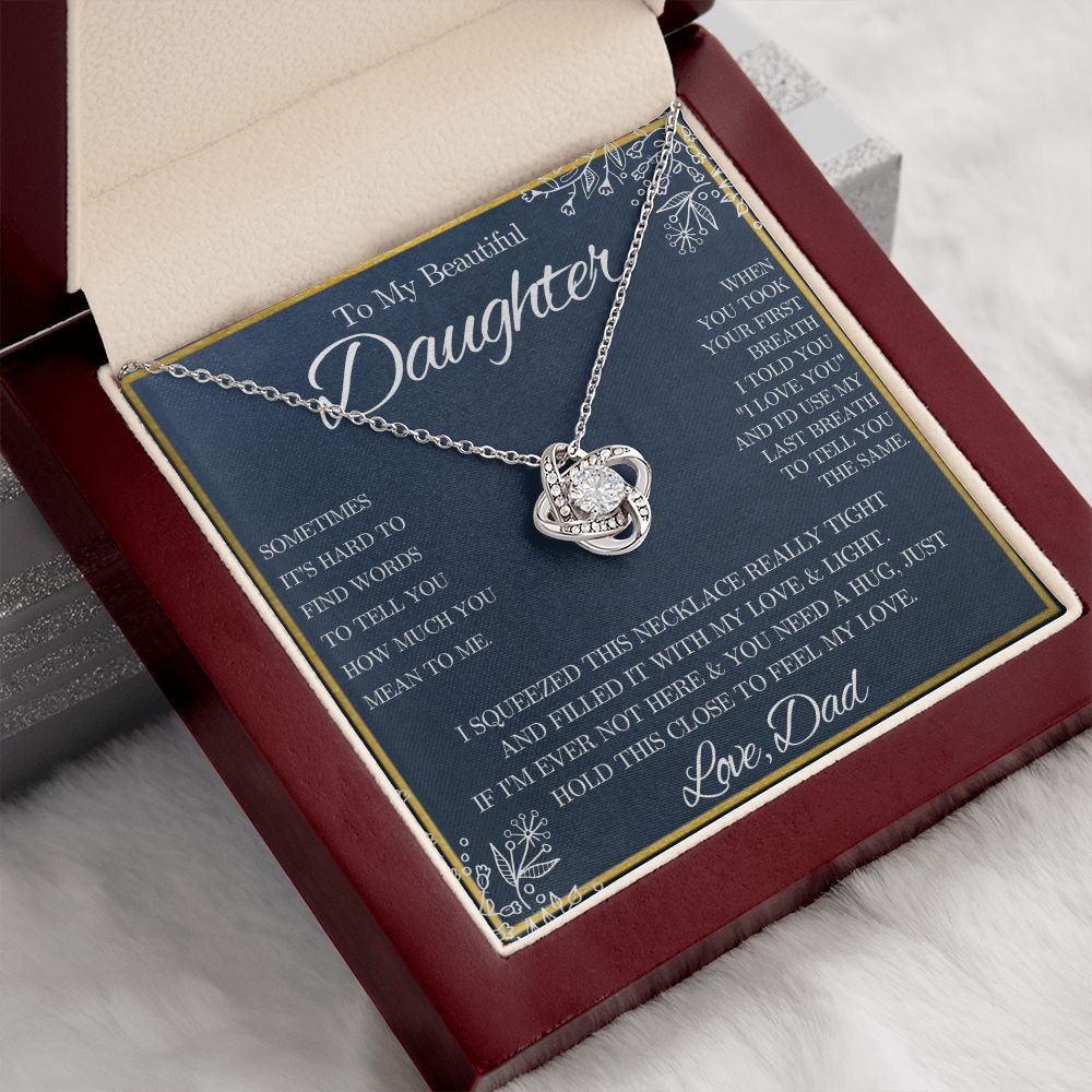 To My Beautiful Daughter from Dad - Love Knot Necklace - Blue Floral - We Love Your Gift