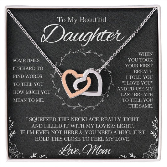 To My Beautiful Daughter from Mom - Interlocking Hearts Necklace - Black and White - We Love Your Gift