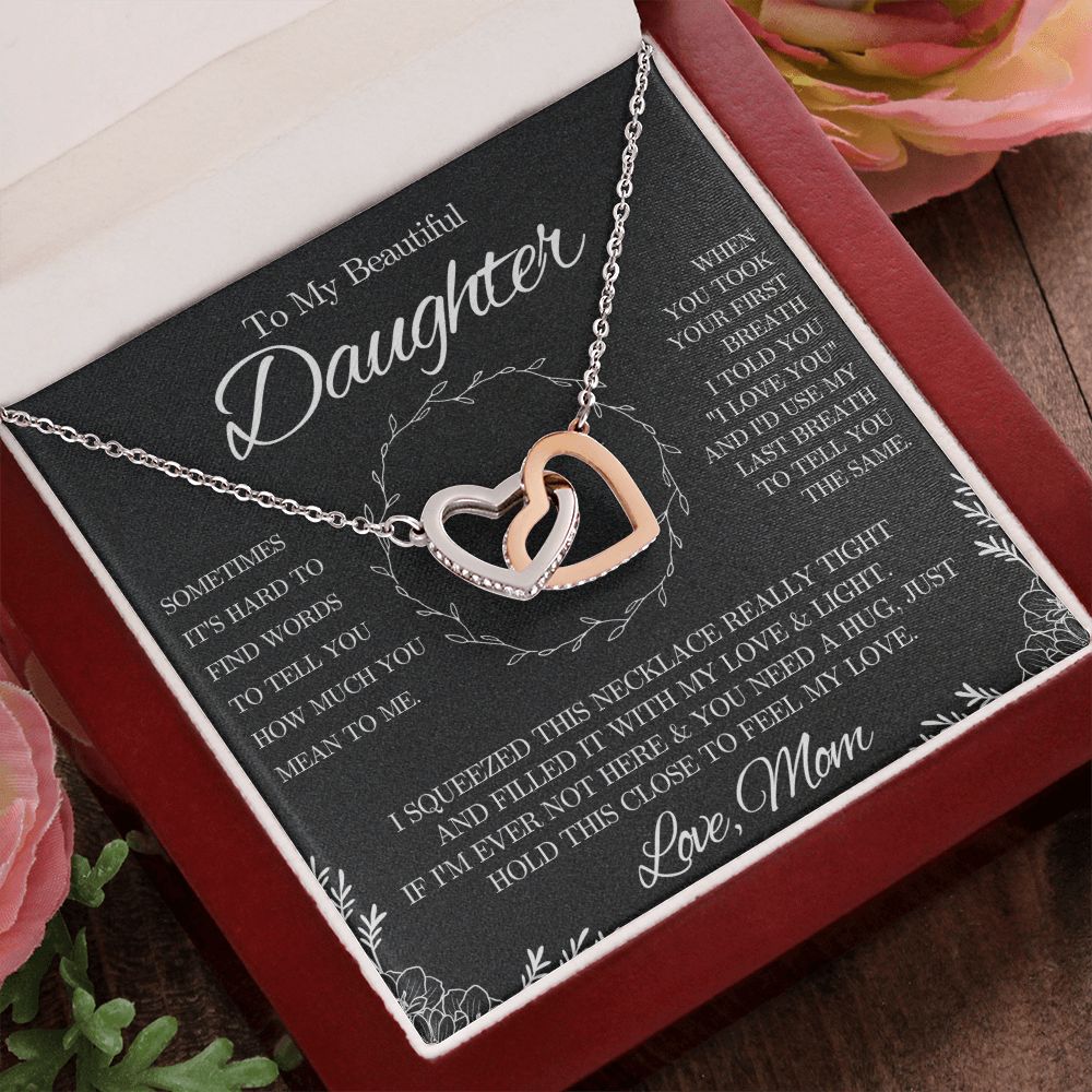 To My Beautiful Daughter from Mom - Interlocking Hearts Necklace - Black and White - We Love Your Gift