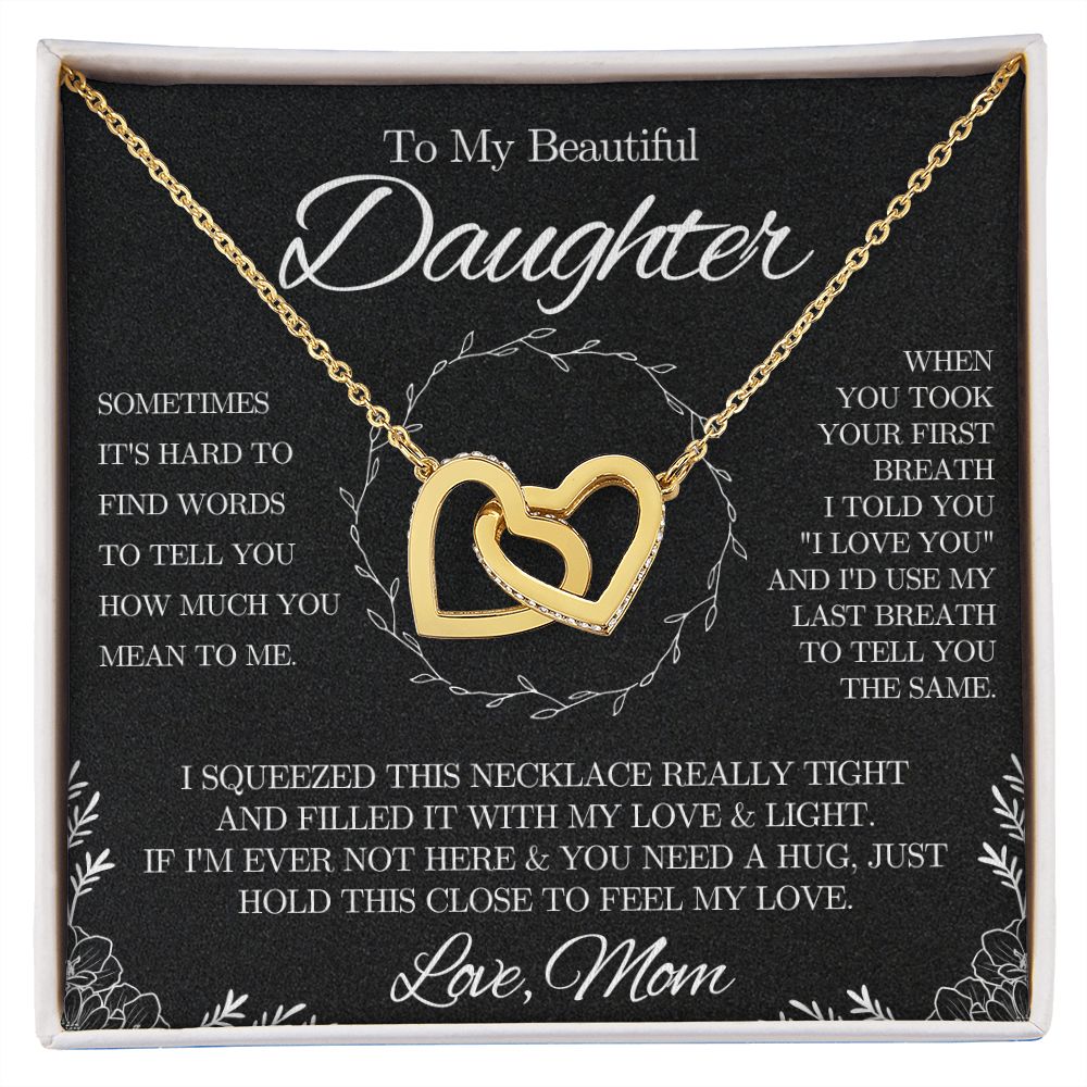 To My Beautiful Daughter from Mom - Interlocking Hearts Necklace - Black and White - We Love Your Gift