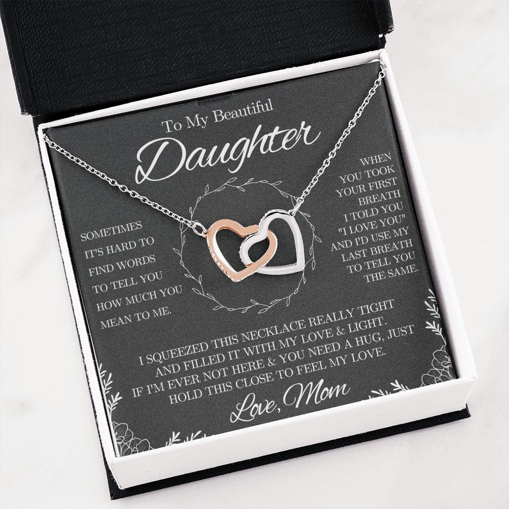 To My Beautiful Daughter from Mom - Interlocking Hearts Necklace - Black and White - We Love Your Gift