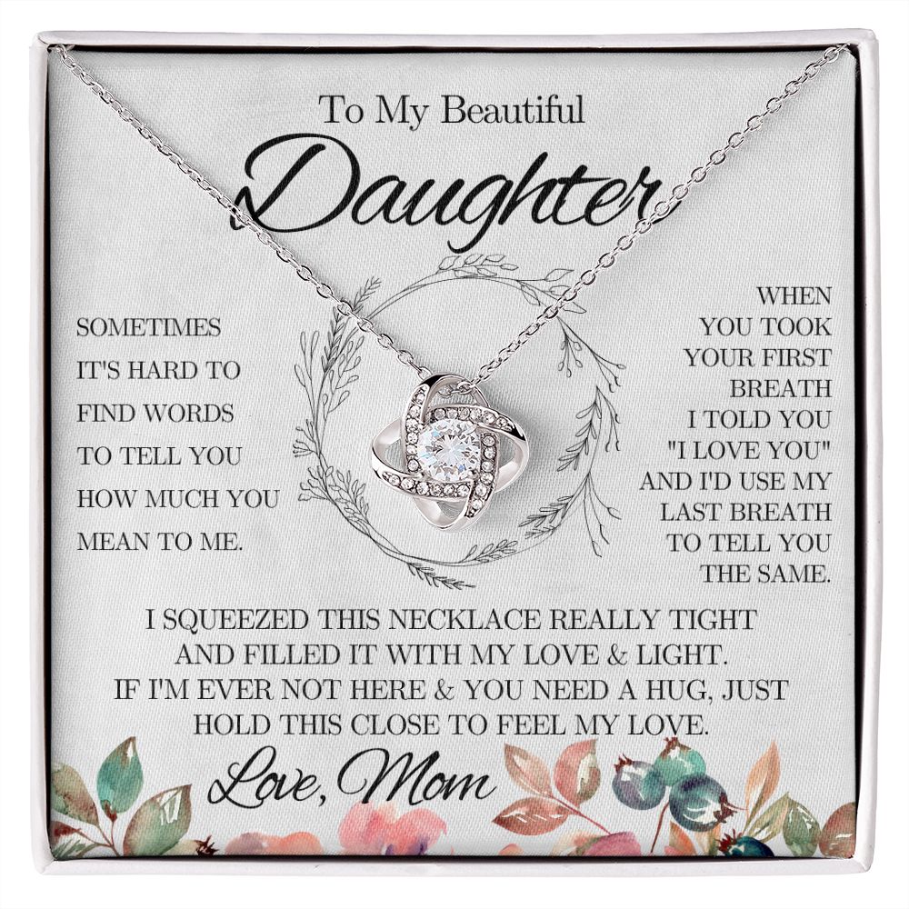 To My Beautiful Daughter from Mom - Love Knot Necklace - Pink - We Love Your Gift