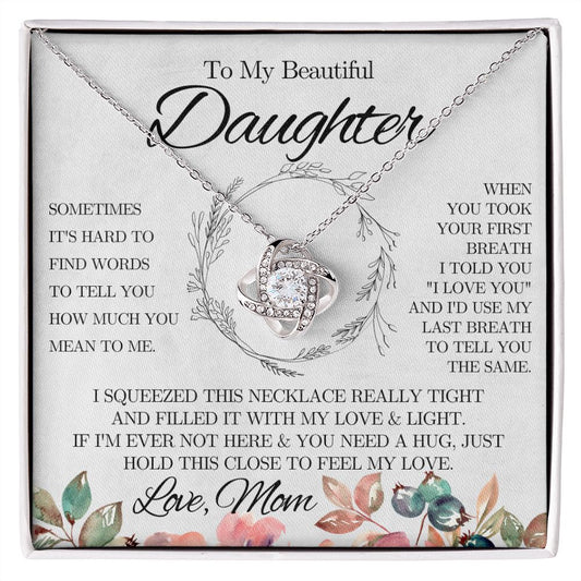 To My Beautiful Daughter from Mom - Love Knot Necklace - Pink - We Love Your Gift