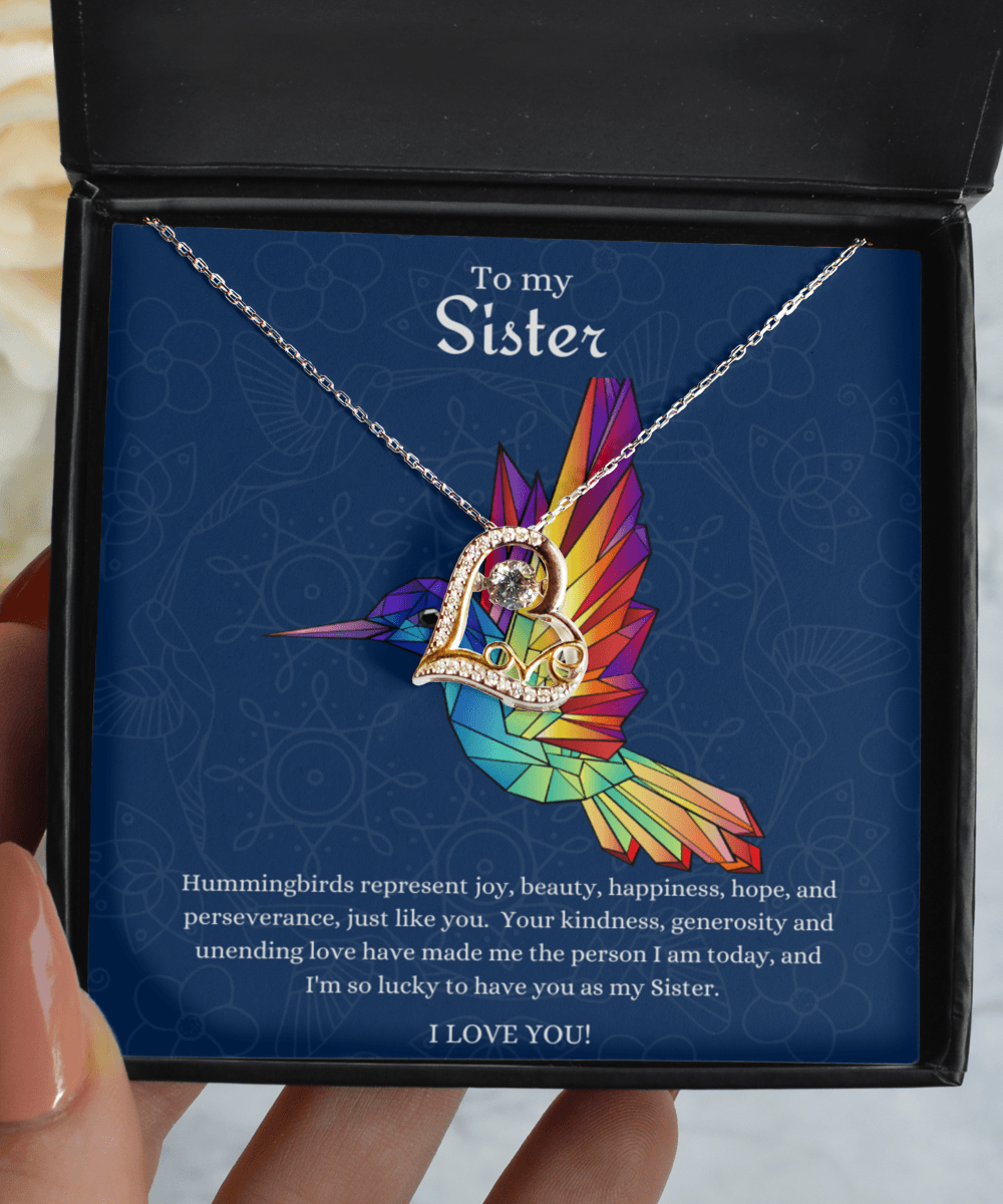 To My Sister Hummingbird Joy Necklace Jewelry Gift Idea with Message Card - We Love Your Gift