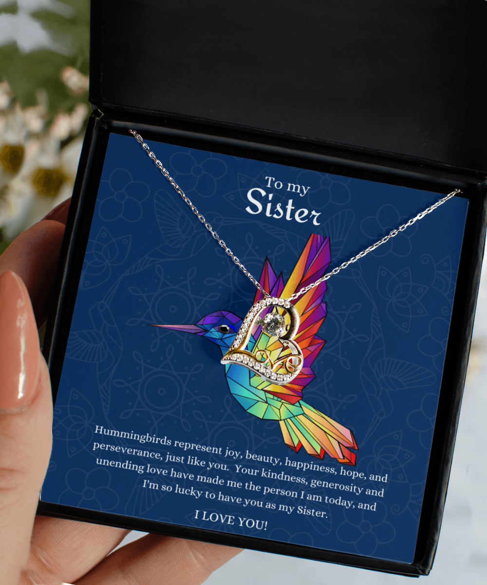 To My Sister Hummingbird Joy Necklace Jewelry Gift Idea with Message Card - We Love Your Gift