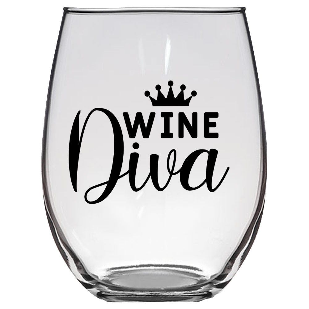 Wine Diva v2 Funny Wine Glass - Gift Idea for Mom, Sister, BFF, Family, and Friends - We Love Your Gift